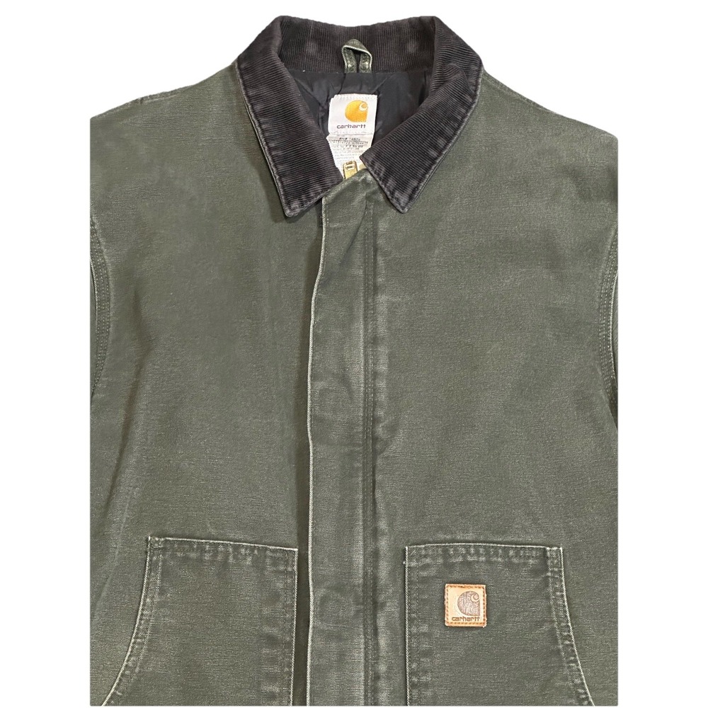 VTG Carhartt Jacket Mens XLT J22 MOS Olive Green Detroit Duck Canvas Quilt Lined - Picture 2 of 6